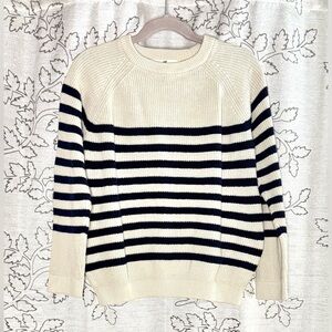 H&M Kid’s Medium (8-10) Cream & Navy Blue Striped Ribbed Cotton Sweater